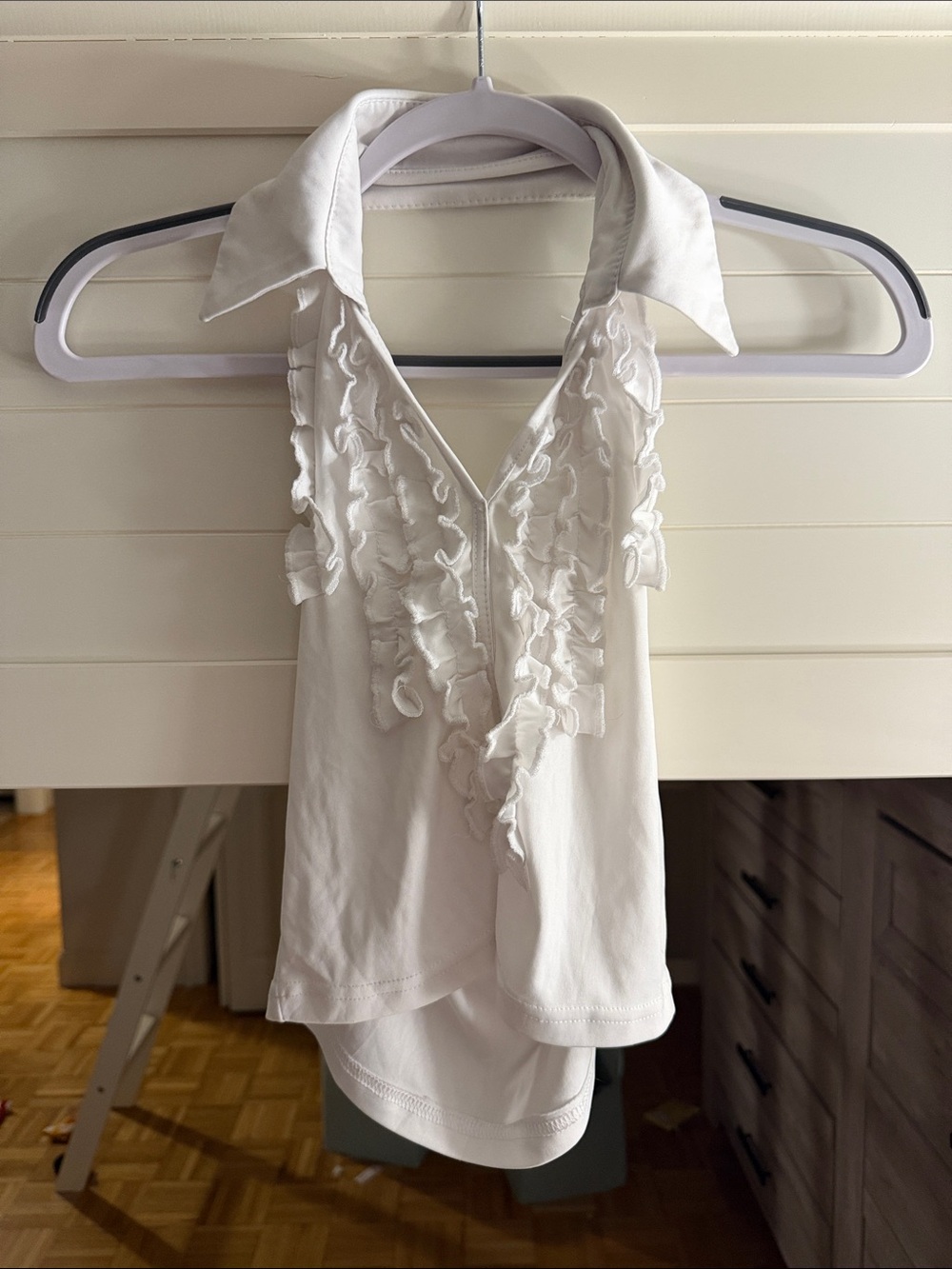 White Ruffled Halter Collared Tank Top